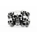 Chevalière Biker Bague Homme Acier Inoxydable Multiple Têtes de Mort Armée argent