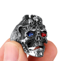 Men's Mortar Ring Red and Blue Eye Steel Demon Punk Motard Biker