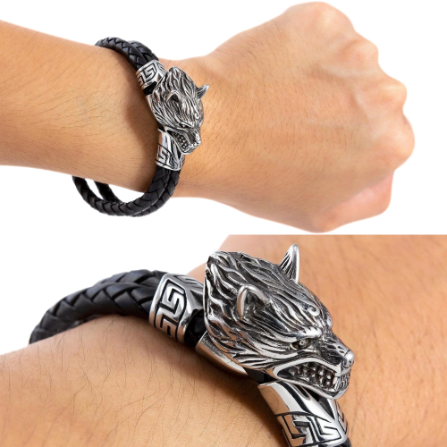 Bracciale da uomo in pelle con chiusura in...
