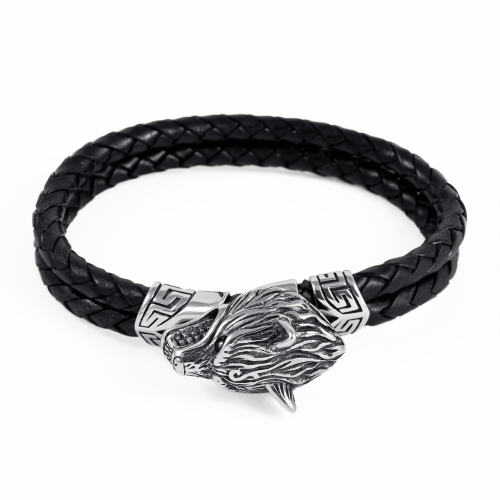 Bracciale da uomo in pelle con chiusura in...