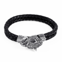 Bracciale da uomo in pelle con chiusura in acciaio inossidabile Fenrir testa di lupo vichingo