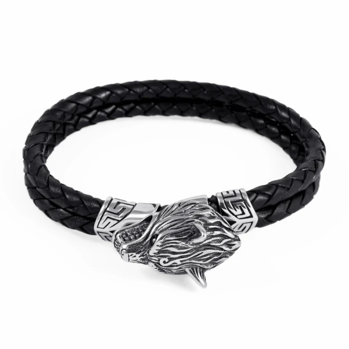 Bracciale Da Uomo In Pelle Tripla Intrecciata Con Chiusura In Acciaio Nero E Blu - Foto 6