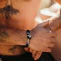 Bracciale uomo Fermoir Ancre Marine in acciaio inox e doppio cordone in pelle 22cm classe