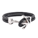 Bracelet homme double cordon cuir et fermoir acier avec ancre marine 22cm