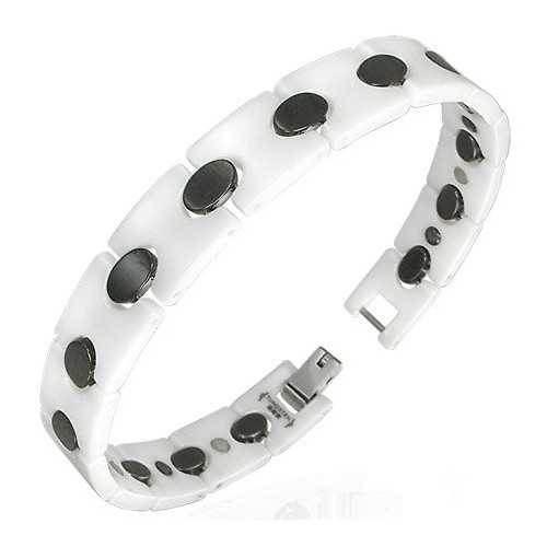 BRACELET GOURMETTE POUR HOMME CERAMIQUE NOIR & BLANCHE MAGNETIQUE