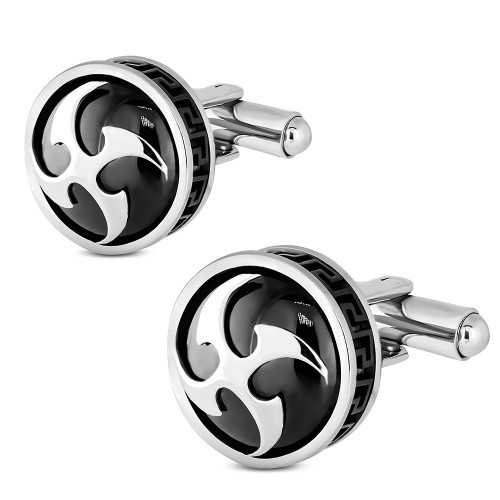 PAIR OF MEN'S CUFFLINKS SOLID STEEL AND BLACK NINJA STAR