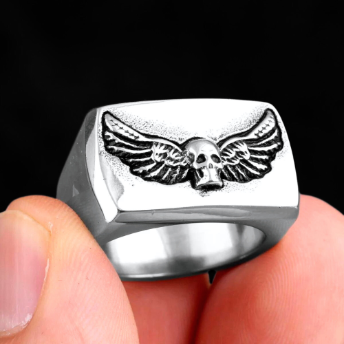 Knight of Death Head Angel Wings Man Biker Stainless Steel Biker