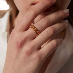 Anello ad anello per donna in acciaio inox dorato con catena in maglia cubana, oro fine 2