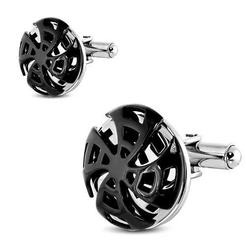 PAIRE BOUTONS DE MANCHETTE HOMME ACIER MASSIF ET NOIR ETOILE HELICE