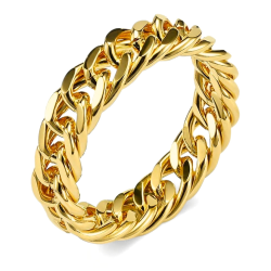 Anello ad anello per donna in acciaio inox dorato con catena in maglia cubana, oro fine