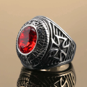 Harley Davidson Men Steel Red Stone Zirconium Celtic Cross Ring Biker