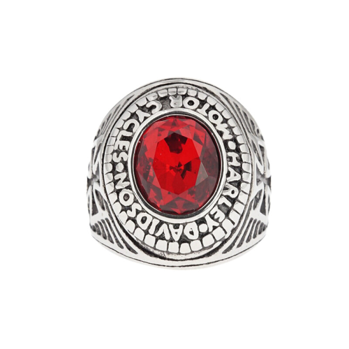 Harley Davidson Hombres de acero piedra Zirconium rojo Anillo cruzado Biker