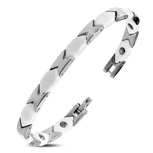 BRACELET GOURMETTE MEN CERAMIC WHITE & TUNGSTEN MAGNETIC 20cm