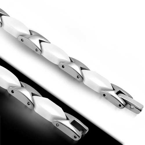 Bracciale uomo in ceramica bianca e tungsteno magnetico 20cm