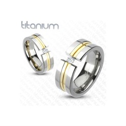 ANILLO ANILLO HOMBRE MUJER TITANIO Y CIRCONITAS CHAPADO ORO BODA FIANCAILLE