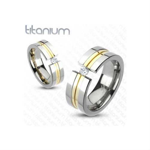 ANELLO ANELLO UOMO DONNA TITANIO E ZIRCONI PLACCATI ORO MATRIMONIO FIANCAILLE