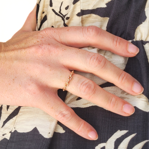 Ring Woman in Maille Stainless Steel Gold Fin Rosé Chaine Maillon Rectangular