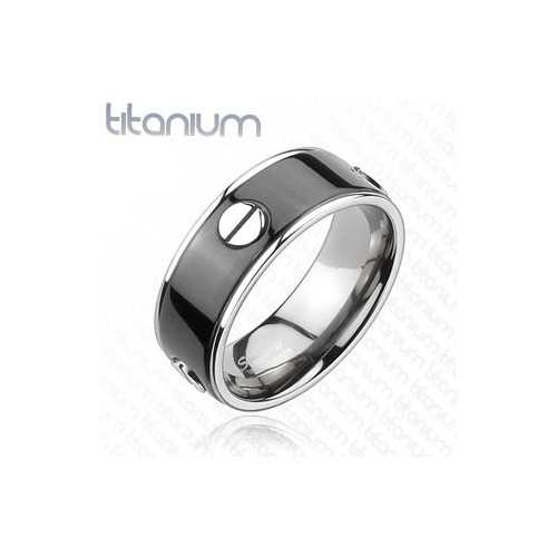 ANELLO DA UOMO IN TITANIO SOLIDO VITI E PIASTRA NERA CHIC