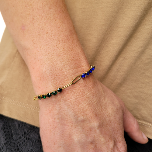 Pulsera Trombone Mujer en Acero Inoxidable Doré con Fin de Oro Serti Pavé Zirconium Ajustable