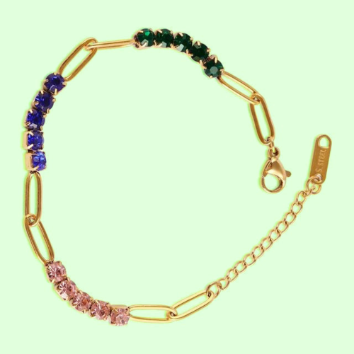 Bracelet Maille Trombone pour Femme en Acier Inoxydable Doré à l'Or Fin Serti Pavé Zirconium Réglable