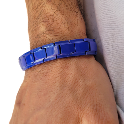 Blaues Keramik-Panzerarmband für Herren, Magnettherapie-Magnete, 21 cm
