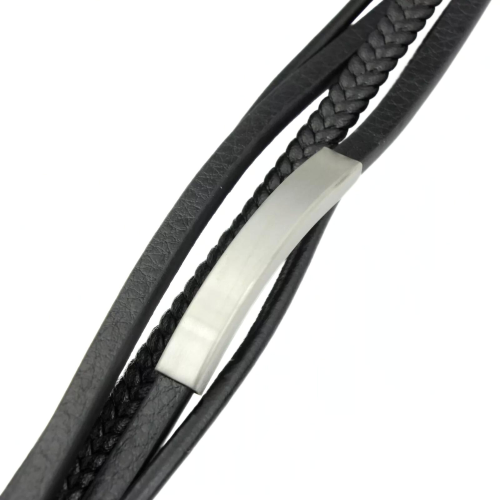 Men's Multi-range Bracelet in Leather and Stainless Steel Plate for Customization