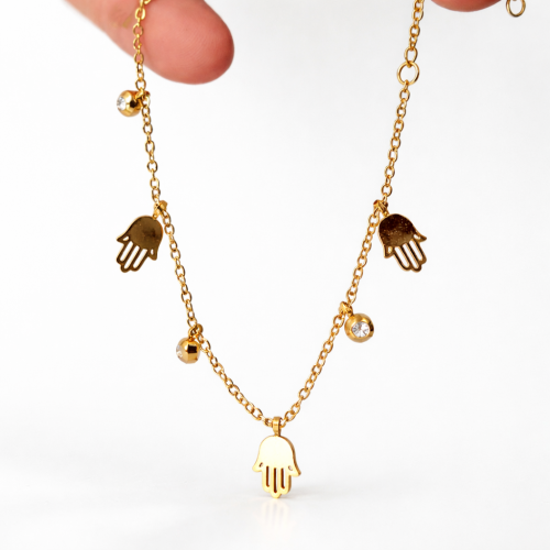 Fatma Hamsa's Main Cheville Chain Women's Stainless Steel Bracelet Gold Gold Gold