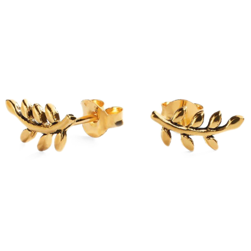 Boucles d'Oreilles Feuilles de Laurier pour Femme Acier Doré à l'Or Fin Fermoir Papillon