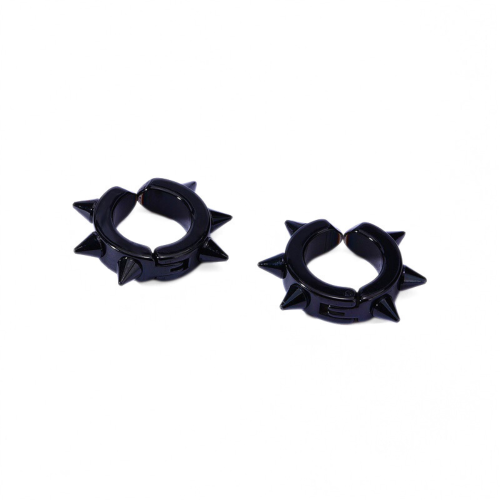 Pares Falsos Pendientes Hombre Black Acero 6 Picos para orejas no perforadas