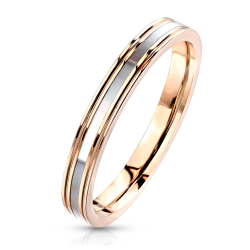 Moderno 3mm donna alleanza anello in acciaio inox oro rosa in acciaio inox con striscia centrale di nociva iridescente fine
