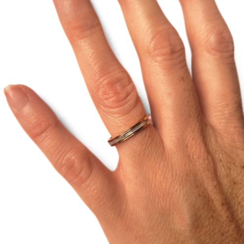 Alliance Femme en Acier Inoxydable Gold Rose Bande à Nacre Fine 3mm