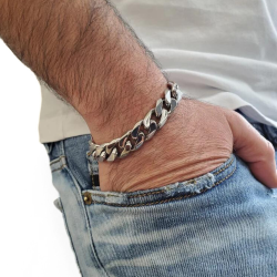 Polierter und glänzender Edelstahl-Mann-Armband, bestehend aus großen engen Links Typ Kubaner Maschen von 12 mm Breite. 2