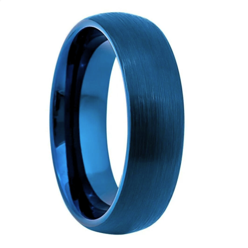 Bague de Fiançailles Bleue Femme Homme en Acier Inoxydable Finition Mate Brossée 6mm Alliance à Personnaliser