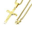Colgante cruzado con Cristo Jesús Crucifix Gold Steel y su Cadena de grano de trigo