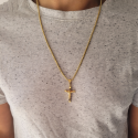 Men's Cross Pendant With Christ Jesus Crucifix Gold Steel and its Wheat Grain Chain