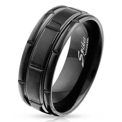 ANILLO DE HOMBRE TITANIO MACIZO EXTREMO PLACA GRABADA EN NEGRO